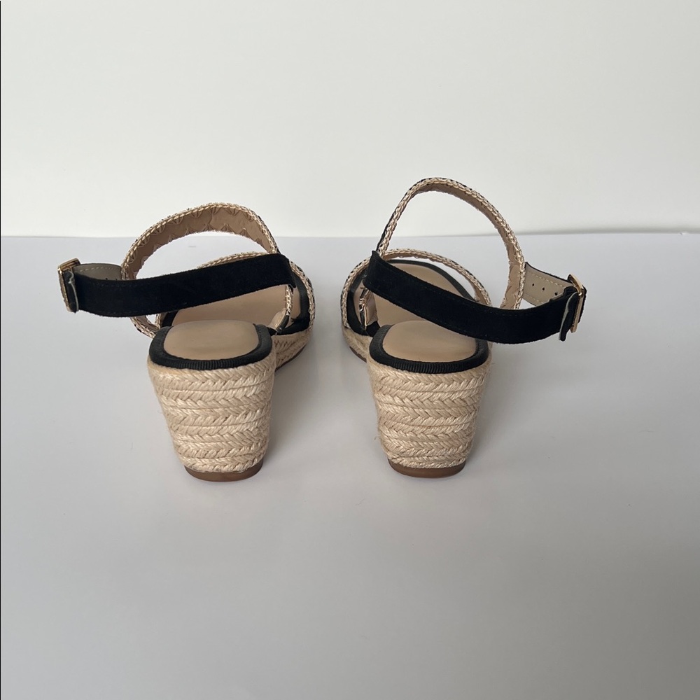 Black Suede & Rope Wedge Sandals - Picture 3 of 9